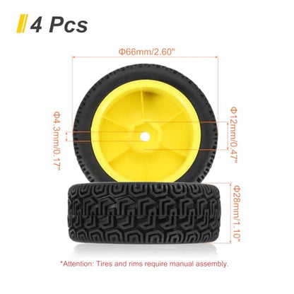 uxcell 4-Pair High-Grip RC Car Tire & Wheel Set for 1/10 Scale On-Road Touring Cars - Soft Rubber Tyres with 12mm Hubs, Black/Yellow - color: Black/Yellow