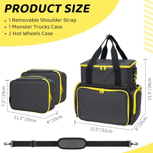 Tote Toy Cars Storage Bag with Inner Pouches – Holds 96 Cars and 24 Monster Trucks, Toy Cars Organizer Storage for Matchbox, Monster Trucks (Yellow)