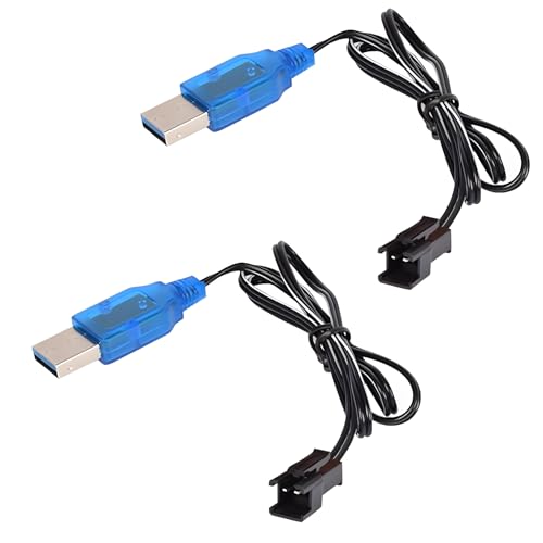 SAMLOO 2 Pack 3.7V Battery USB Charger Cable SM-2P Port Cable for 3.7V RC Boat Car Truck Toy Rechargeable Li-ion and Li-Po Battery Charger