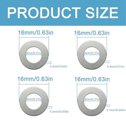 48 Pcs M8x16mm 304 Stainless Steel Shim Washers, Precision Thin Spacers | 0.1, 0.2, 0.3 and 0.5mm, 12 pcs each, flat spacer washers for M8 bolts, electronics assembly and mechanical repair - size: M8X16