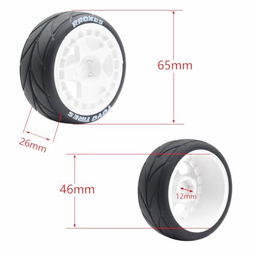 65mm 4PCS 1/10 RC On-Road tires and Hard Plastic wheels set Hex 12mm For WRC Drift Car Conversion 1/10 RC On-Road Car Traxxas Tamiya FW06 TT02 HPI HSP 94122 Kyosho W37 (White) - color: White