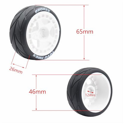 65mm 4PCS 1/10 RC On-Road tires and Hard Plastic wheels set Hex 12mm For WRC Drift Car Conversion 1/10 RC On-Road Car Traxxas Tamiya FW06 TT02 HPI HSP 94122 Kyosho W37 (White) - color: White