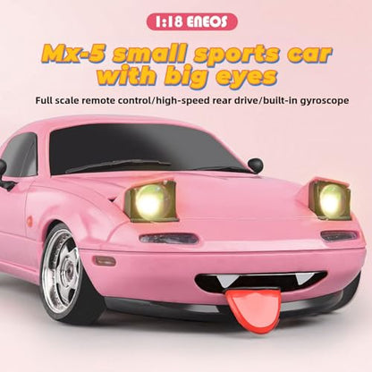 LD1804 RC Drift Car 1:18 Scale Mini MX-5 RWD 2.4GHz Miata RC Vehicles with Gyro and LED Lights for Adults Hobby Toys (Pink) - color: Pink