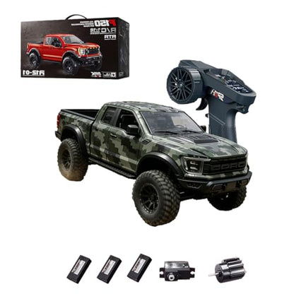 1/12 F150 RC Car 4WD Off Road Pickup, Full Proportional 2.4GHz RTR Truck with Independent Suspension, LED Lights, Long Range Remote Control(Camouflage Green/3 Battery)