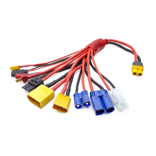 RC Lipo Battery Charger Adapter Connector 10 in 1 Splitter Wire Cable XT60H | RC Charger Adapter XT60H Plug Lead Convert Cable for TRX, T-Plug, Tamiya,Futaba, JST, XT90,XT60,XT30,EC3,EC5