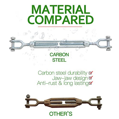 3/8" Jaw Jaw Turnbuckle Galvanized Jaw and Jaw Turnbuckle, Jaw Jaw Closed Body Marine Turnbuckle Jaw, 3500lbs Working Load Limit, Durable for Wire Rope Cable (3/8" x 6") - style: Jaw & Jaw-3/8 x 6