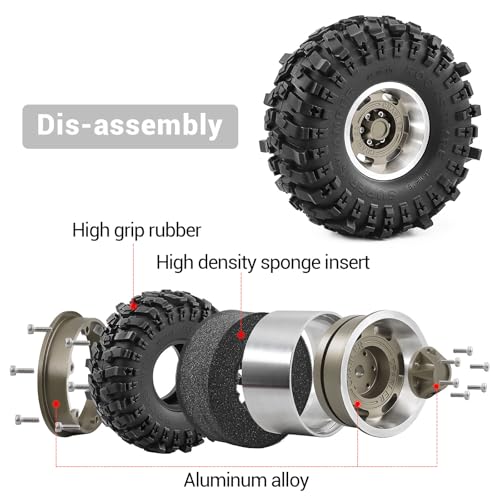 1.9" Beadlock Wheels and Tires for TRX4 SCX10 SCX10 III 90046 D90 1/10 RC Crawlers (Titanium) - color: Titanium