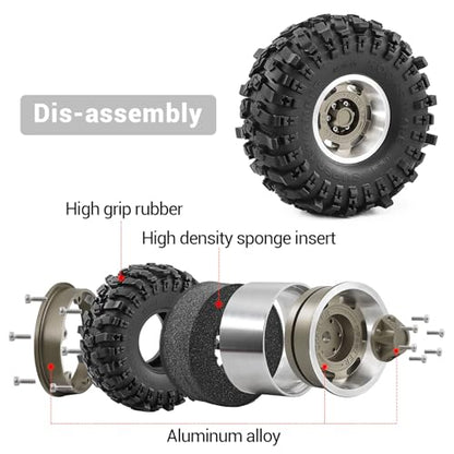 1.9" Beadlock Wheels and Tires for TRX4 SCX10 SCX10 III 90046 D90 1/10 RC Crawlers (Titanium) - color: Titanium