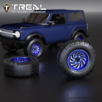 TREAL 1.9 Beadlock Wheels - Cyclone Style CNC Machined Aluminum Rims (4-Pack) for 1/10 RC Crawlers TRX4, SCX10 III, and Ascent(Blue) - color: Blue