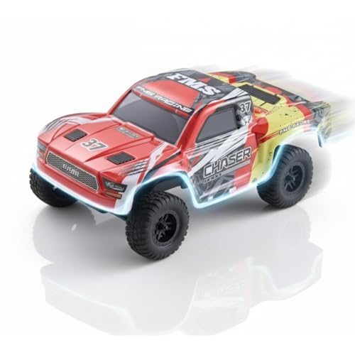 FMS FSC24 Chaser 1/24 RC Car 4X4 Off-Road High-Speed Short-Course Truck, 2 Speed Transmission, Brushless-Ready and 30-Minute Runtime，2.4GHz Electric Vehicle Toys Gifts for Adults (Red) - color: Red