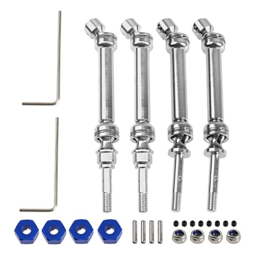 2Pairs ShareGoo Front & Rear Steel Drive Shaft Transmission Axle Compatible with Traxxas Slash 4X4 Nitro Rustler VXL Stampede 4X4 1/10 RC Car Truck (Blue) - color: Blue