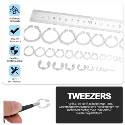 Glarks 302Pcs 304 Stainless Steel C-clip External Retaining Rings and E-clip Retaining Rings Assortment Set, 202Pcs 4MM-28MM Circlip Snap Retaining Clip and 100Pcs E-Ring Circlip Rings and A Tweezer