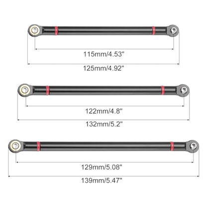 MECCANIXITY 8pcs Wheel Base Link Rod Linkage Aluminum Alloy 313mm Wheel Base Upper Lower Link Rod Chassis Linkage for SCX10 1/10 RC Car Crawler Upgrade Parts,Black - color: Black