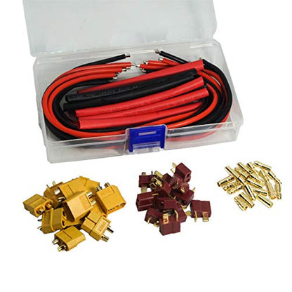6Pack 7.87" 14AWG 3.5mm Gold Bullet Connector 3.5 Banana Plug Extension Cable Male Female Wire & T-Plug Plug,XT60 XT-60 Plug 3.5mm Gold Banana Plug Bullet Male Female Connector Adapter with 14