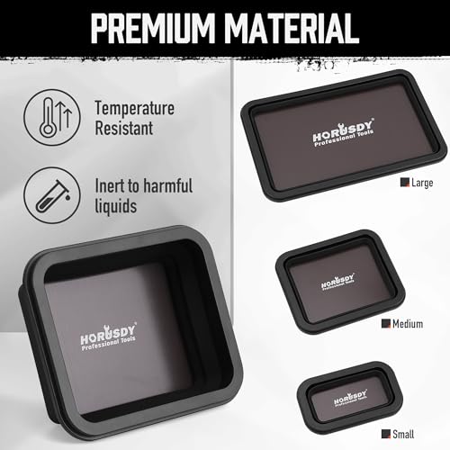 HORUSDY 3-Piece Magnetic Parts Tray Set, Tool Trays for Storage Organizer Screw, Bolts, Washers, Nuts and Small Tools. Tool Gifts for Men, Black - style: 3-Piece Magnetic Tray - Collapsible Black