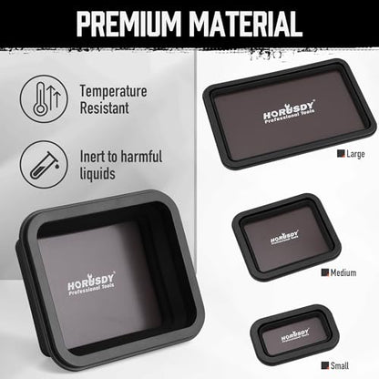 HORUSDY 3-Piece Magnetic Parts Tray Set, Tool Trays for Storage Organizer Screw, Bolts, Washers, Nuts and Small Tools. Tool Gifts for Men, Black - style: 3-Piece Magnetic Tray - Collapsible Black
