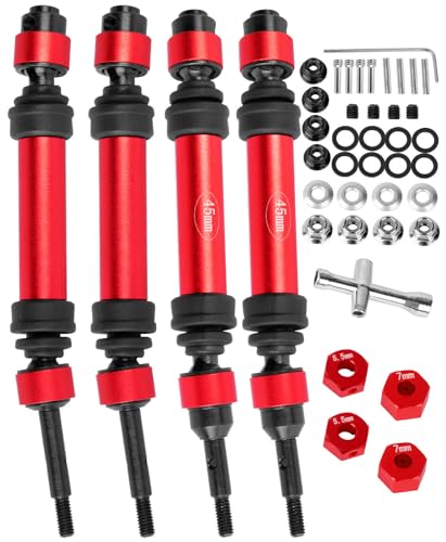 RC Drive Shaft CVD Axles Upgrades Part for 1/10 Slash VXL 4X4,Rustler VXL 4X4,Stampede VXL 4X4,#45 Steel Front Rear Driveshaft with Hex,Red - color: Red - Upgrades