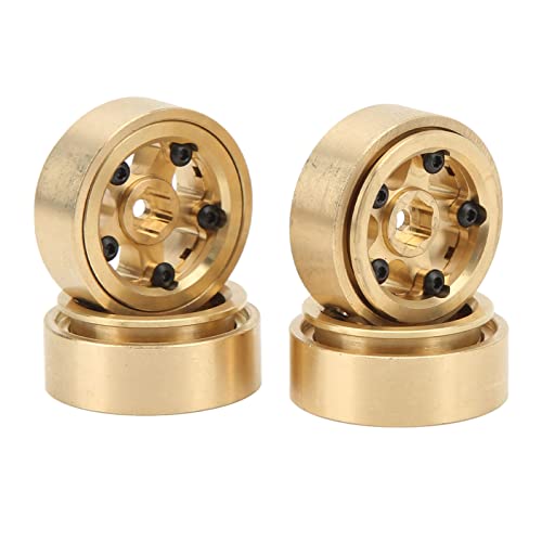 4Pcs 1.3 Inch Beadlock Wheel Rims for FCX24 1/18 1/24 Scale Crawler Car, Aluminum Alloy Brass Weighted Wheel Hub, Easy to Install and Disassemble, Metal Beadlock Wheels Rims