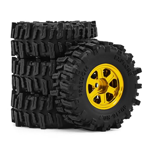 0.7 Inch RC Crawler Tires and Wheels Set 40×16mm for 1/30 Scale Axial SCX30 (Golden) - color: Golden