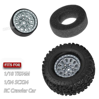 RC 1.3 in Wheel Tires for 1/18 TRX4M RC Crawler Car,Aluminum 1.3 Beadlock Wheel Rims and Rubber Tires w/Sponge,RC Truck Tires,Titanium - color: Titanium - (1.3 Tires)