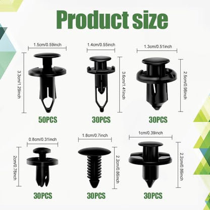 Car Retainer Clips Plastic Fasteners Kit, Car Retainer Clips, Push Bumper Fastener Rivet Clips with 6 Size Auto Body Retainer Clips Bumpers, Universal Plastic Panel Fender Clips (200pcs) - color: Black