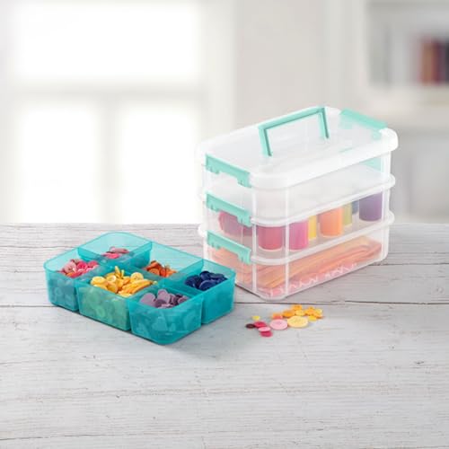 Sterilite 6 Pack Plastic Storage Box Container, 3 Layer, Stack and Carry, Clear/Blue - size: 6 Pack