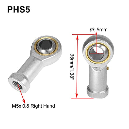 PHSB5 Rod End Bearing 5/16 Inch Bore and 5/16-24 Right Hand Thread, Self-Lubricating Female Heim Joint Rod Ends,IncludesJam Nuts 2pcs - size: 5/16, style: Right Hand