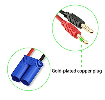 EC3 Connector Plug EC3 Male to 4mm Banana Connector | Battery Charger Adapter 12AWG 30cm Cable 2 Pack for RC Helicopter Quadcopter RC Car Airplane( 2Pack EC3 Banana) - style: EC3 plug connector