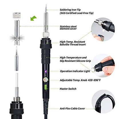 YIHUA 947-III 60W Soldering Iron Kit Adjustable Temperature with Sticky Holder, Tip Cleaner, Cleaning Sponge Power Switch, Operation Indicator, Portable Soldering Kit - style: Soldering Iron Kit (Analog)