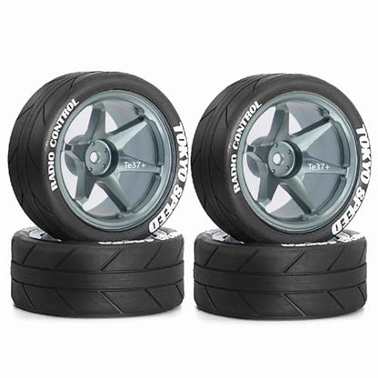 1/10 RC On Road Tires OD 65mm and Aluminum Street Wheels 12mm Hex Touring Tyres for 1:10 Rally Racing Drift Car Tamiya TT01 TT02 XV01 HPI KYOSHO HSP PTG2 Traxxas TA06 A959 PTG2 (Titanium) - color: Titanium