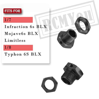 17mm Wheel Hex/Nuts & Wheel Wrench Upgrades Part for 1/7 Infraction 6s BLX/Mojave 6s BLX/Limitless 1/8 Typhon 6S BLX,Aluminum Hex Hub Adapters Hops Up,Black - color: Black - Upgrades Part