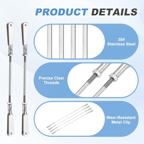 MECCANIXITY 4 Pcs Metal Clip Pushrod Connector Linkage, 304 Stainless Steel M2 Threaded Rod with Metal Clip for RC Plane Fixed Wing Aircraft DIY Models Parts, 102mm/4.02" - size: M2 x 102mm