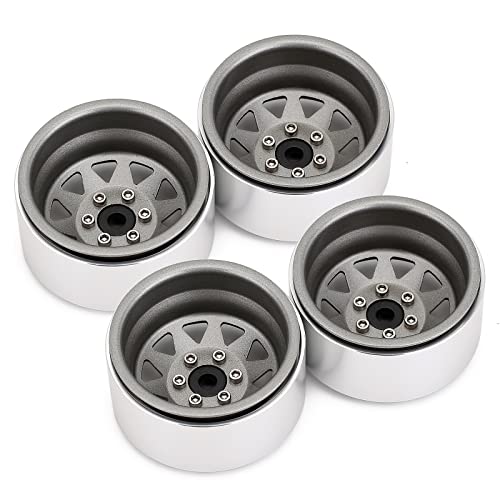 INJORA 1.9 Beadlock Wheel Rim Hub 4pcs Metal Rims for 1/10 RC Crawler Car TRX4 Axial SCX10 90046 VP VS4-10 Redcat Gen 8 7(Grey) - color: Grey