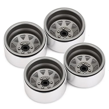 INJORA 1.9 Beadlock Wheel Rim Hub 4pcs Metal Rims for 1/10 RC Crawler Car TRX4 Axial SCX10 90046 VP VS4-10 Redcat Gen 8 7(Grey) - color: Grey