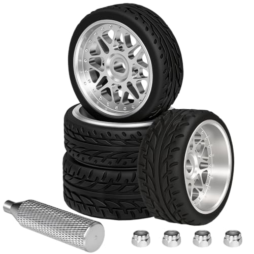 4Pcs 25mm Rc Drift Wheels & Logo Drift Car Tires for 1/24 1/28 Wltoys, [2N+2W] Aluminum Alloy Rims with High Grip Tires Simulated Tire Tread Racing Tyre for Mini-Q HGD1 Wltoys K969 K989 k929(Silver) - color: 1.silver