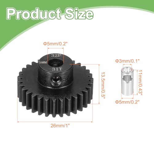 MECCANIXITY Steel 32P Gear Set with Gear Adapter 31T 5mm Shaft Motor Gears for RC Vehicles Truck Drift Car Part, Black - size: 31T