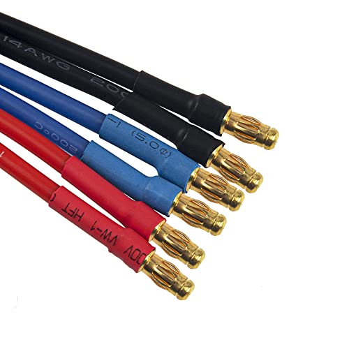 6Pack 7.87" 14AWG 3.5mm Gold Bullet Connector 3.5 Banana Plug Extension Cable Male Female Wire & T-Plug Plug,XT60 XT-60 Plug 3.5mm Gold Banana Plug Bullet Male Female Connector Adapter with 14