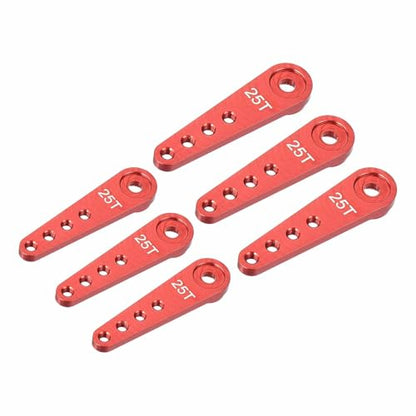 MECCANIXITY 6 Pcs Aluminum Servo Horn Long 25T 25 Teeth Steering Arm 37mm Length Red Suitable for DIY RC Car/Boat/Airplanes Boat Model Accessories - color: Red