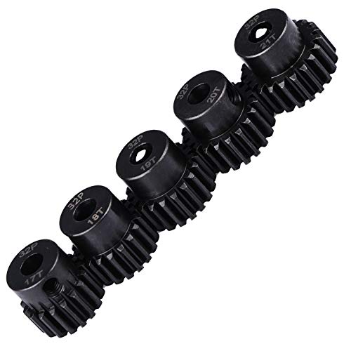 32P Hardened Steel Upgrade Pinion Gear Set: 17T 18T 19T 20T 21T fit 5mm RC Motor Shaft (Work with Steel Spur Gear) for RC Cars, Set of 5 - size: 17T&18T&19T&20T&21T