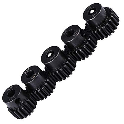 32P Hardened Steel Upgrade Pinion Gear Set: 17T 18T 19T 20T 21T fit 5mm RC Motor Shaft (Work with Steel Spur Gear) for RC Cars, Set of 5 - size: 17T&18T&19T&20T&21T