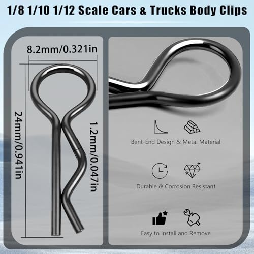 Universal 1.0mm RC Car Body Clips Retainer Pull Tabs Body Clips (10-Pack), Rubber and Metal Body Clips for Arrma 1/10 Granite/Senton Boost, Traxxas 1/12 1/14 1/16 Scale RC Crawler, Fixed Buckle(Black) - color: Black