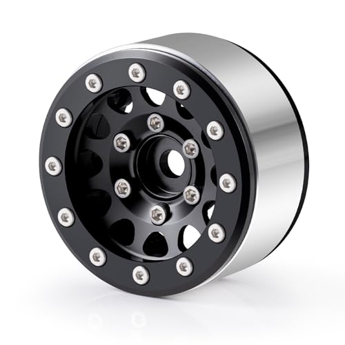Aluminium 1.55" RC Beadlock Wheel Hub Rims for AXIAL UTB18 D90 TF2 CC01 AX90069 MST JIMNY 1/10 RC Crawler Trail Truck Car Upgrade Parts (Black) - color: Black