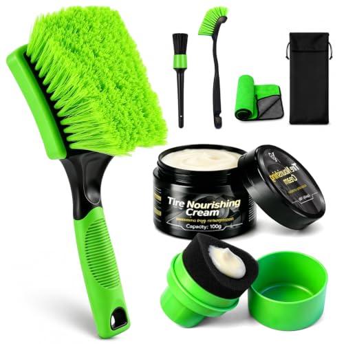 XINDELL Wheel & Tire Cleaning Kit, Deep-Reach Wheel Brush Set for Rims, Spokes, Lug Nuts and Tire Sidewalls, Scratch-Safe Car Detailing Tools with Covered Tire Shine Applicator | Not Just a Brush — A Complete Tire & Wheel Care System