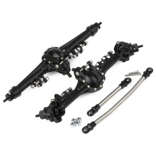 Aluminum Front & Rear Axles CNC Complete Axle Set for 1/10 RC Crawler Car Axial SCX10 II 90046 90047 Upgrade Parts (Black) - color: Black