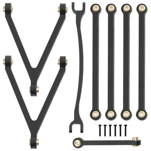 8PCS ShareGoo Aluminum Alloy Chassis Links Rod & Steering Linkage Compatible with 1/24 FMS FCX24M RC Upgrade Parts (Black) - color: Black