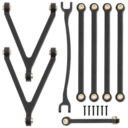 8PCS ShareGoo Aluminum Alloy Chassis Links Rod & Steering Linkage Compatible with 1/24 FMS FCX24M RC Upgrade Parts (Black) - color: Black