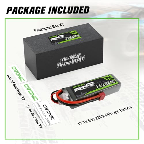 OVONIC 3S Lipo Battery 50C 2200mAh 11.1V Lipo Battery with Dean-Style T Connector for RC Airplane Quadcopter Helicopter FPV Drone - size: 1pcs