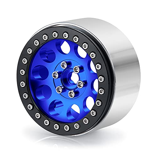 4PCS 2.2inch Beadlock Wheels 35mm RC 2.2 Aluminum Rims for AXIAL Wraith RR10 90048/90018 TRX4 1/10th RC Crawler Truck Car (Blue) - color: Blue