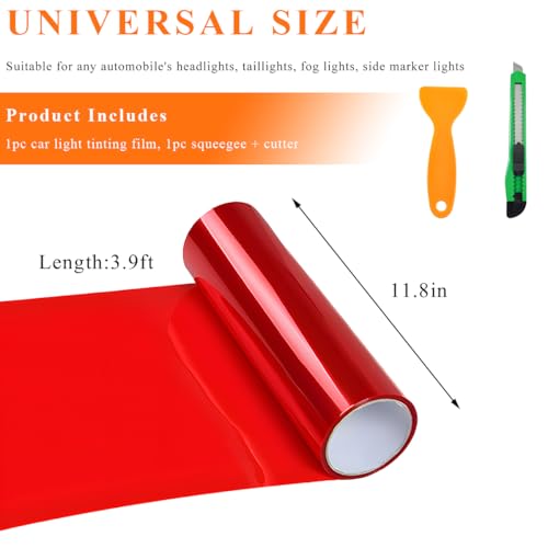 Sun Walker Car Light Tint Film, 12 x 48 Inch Waterproof Taillight Wrap Film Roll with Squeegee & Cutter, Self-Adhesive Vinyl Sticker Sheet Roll for Headlights Fog Lights Tail Lights (Red) - color: Red