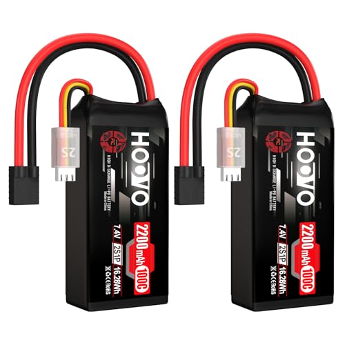 HOOVO 2S Shorty Lipo Battery 2200mAh 100C 7.4V RC Lipo Battery with TR Plug | 2 Pack, for FPV Racing Drone RC Airplane Helicopter Quadcopter Car - style: 2S 2200mAh 80C-TR